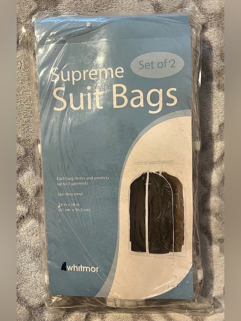 Whitmor Supreme Clear Vinyl Suit Garment Bags Set of 2 24x38 NIP